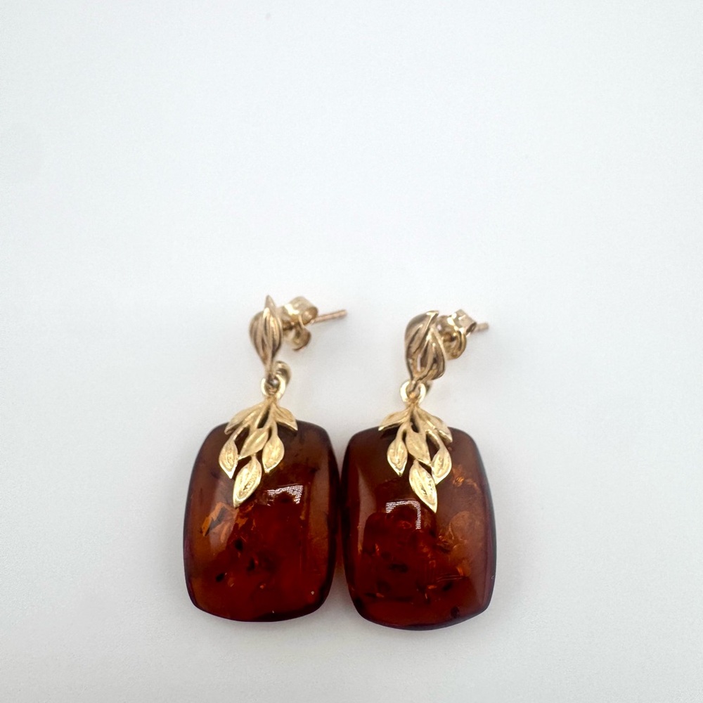 14k Yellow Gold Flower Design With Amber Earrings